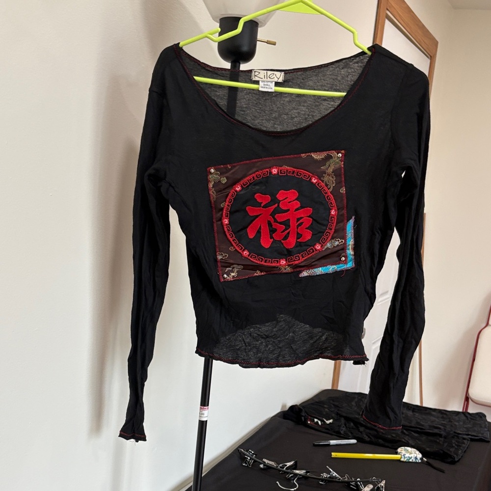 Black Long Sleeve Top with Red Graphic